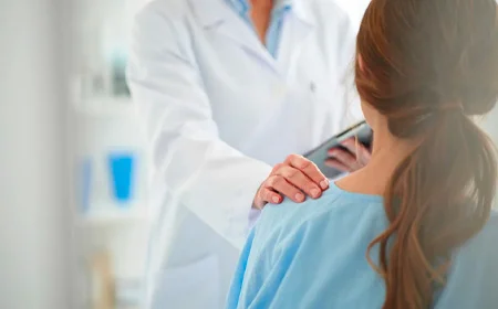 Врач держит за плечо пациентку